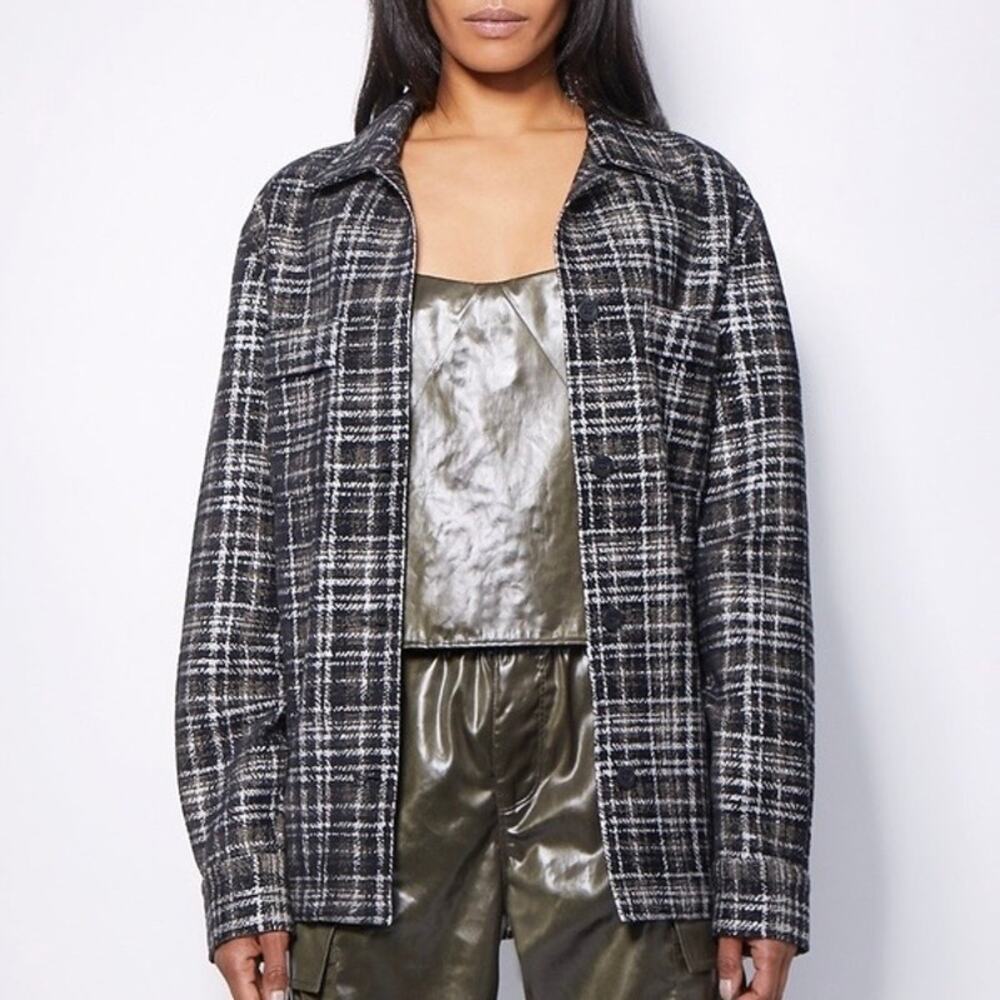NWT RtA Barry Shirt Jacket Shacket in Metallic Army Plaid - Women's Size M